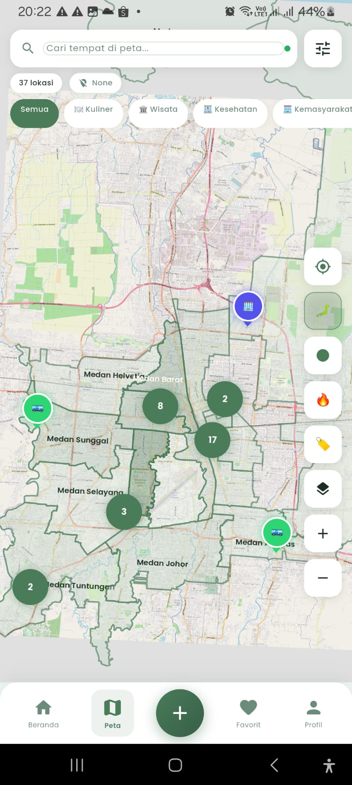 Screenshot 6 dari project Sistem Informasi Geografis (SIG) Pemetaan Lokasi Penting di Kota Medan Berbasis Mobile (DanLens)