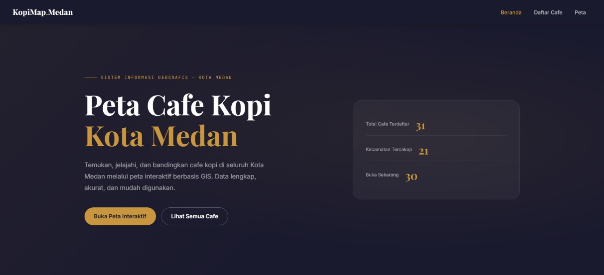 Thumbnail project Sistem Informasi Geografis (SIG) Pemetaan Cafe Kopi Di Kota Medan Berbasis Website (KopiMap.Medan)