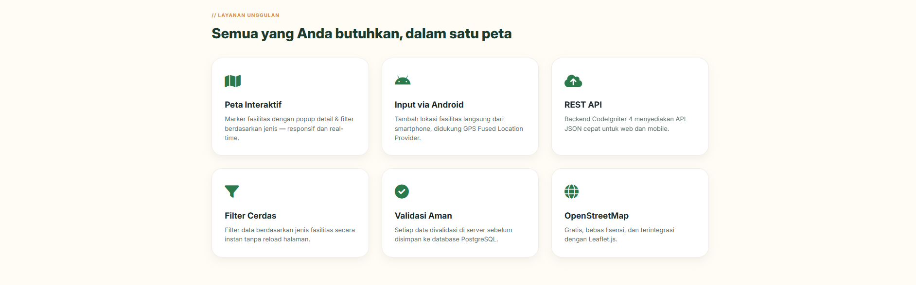 Screenshot 2 dari project ELERA - PENGEMBANGAN SISTEM INFORMASI GEOGRAFIS FASILITAS UMUM BERBASIS WEB DAN ANDROID DENGAN FITUR PEMETAAN DAN FILTER DATA