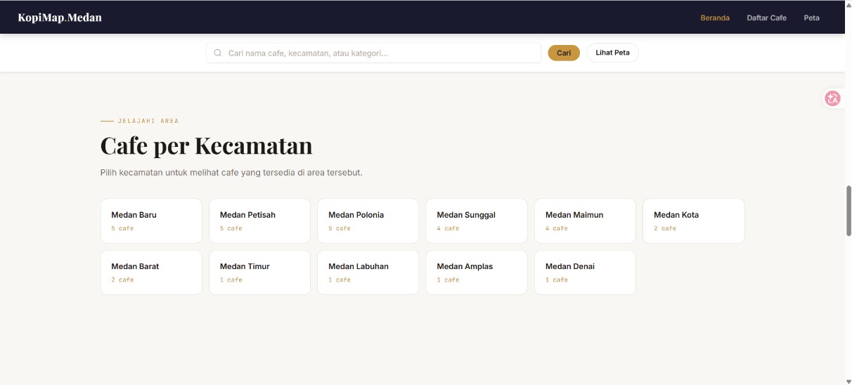 Screenshot 3 dari project Sistem Informasi Geografis (SIG) Pemetaan Cafe Kopi Di Kota Medan Berbasis Website (KopiMap.Medan)