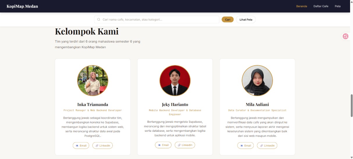 Screenshot 5 dari project Sistem Informasi Geografis (SIG) Pemetaan Cafe Kopi Di Kota Medan Berbasis Website (KopiMap.Medan)