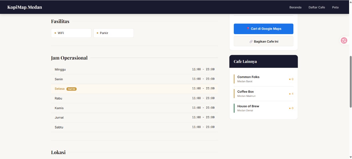 Screenshot 9 dari project Sistem Informasi Geografis (SIG) Pemetaan Cafe Kopi Di Kota Medan Berbasis Website (KopiMap.Medan)
