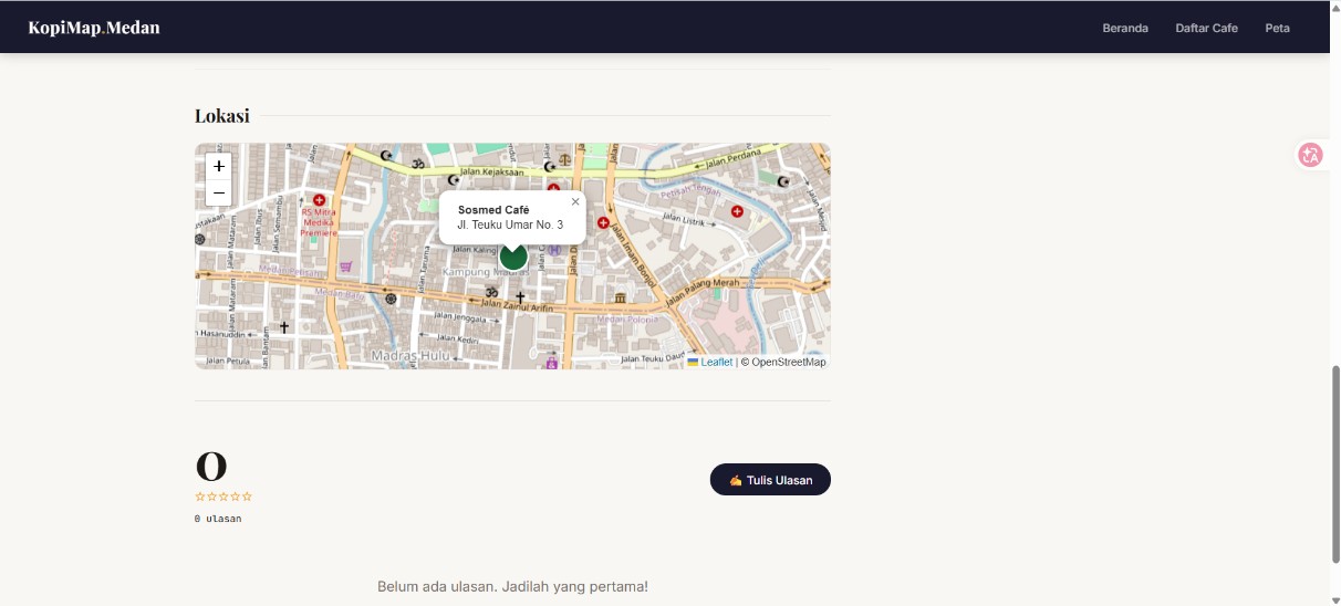 Screenshot 11 dari project Sistem Informasi Geografis (SIG) Pemetaan Cafe Kopi Di Kota Medan Berbasis Website (KopiMap.Medan)