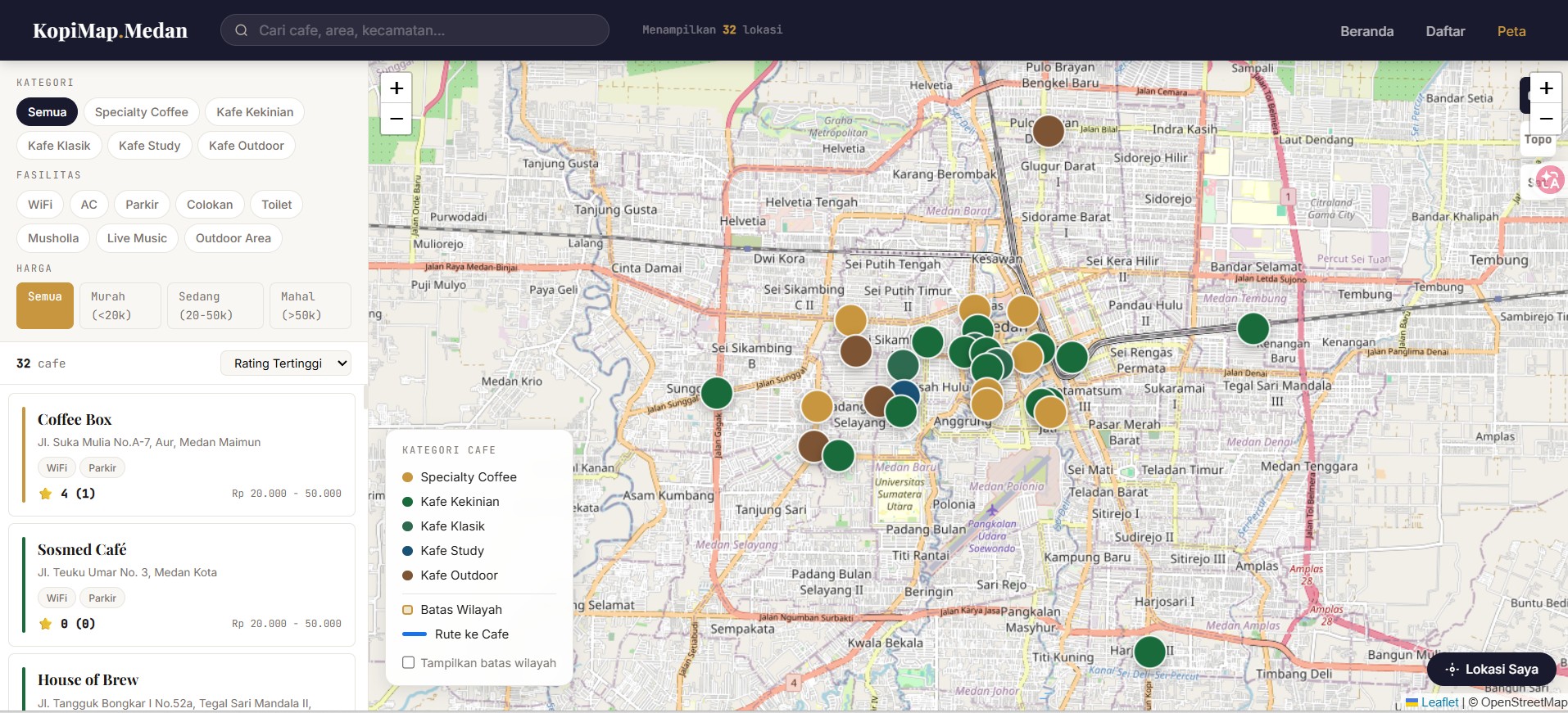 Screenshot 13 dari project Sistem Informasi Geografis (SIG) Pemetaan Cafe Kopi Di Kota Medan Berbasis Website (KopiMap.Medan)