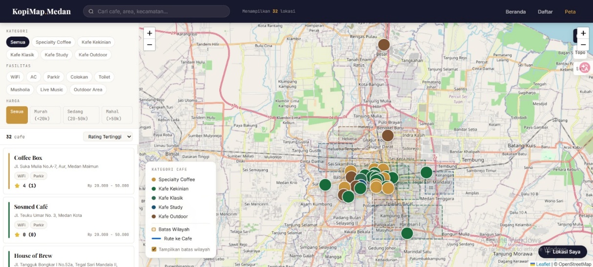 Screenshot 14 dari project Sistem Informasi Geografis (SIG) Pemetaan Cafe Kopi Di Kota Medan Berbasis Website (KopiMap.Medan)