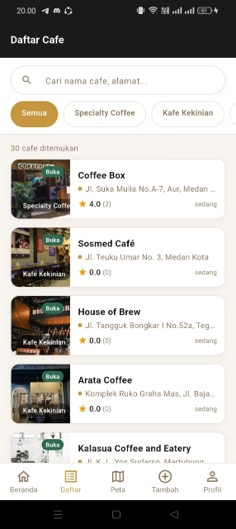 Screenshot 4 dari project Sistem Informasi Geografis (SIG) Pemetaan Cafe Kopi Di Kota Medan Berbasis Mobile (KopiMap.Medan)