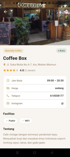Screenshot 5 dari project Sistem Informasi Geografis (SIG) Pemetaan Cafe Kopi Di Kota Medan Berbasis Mobile (KopiMap.Medan)