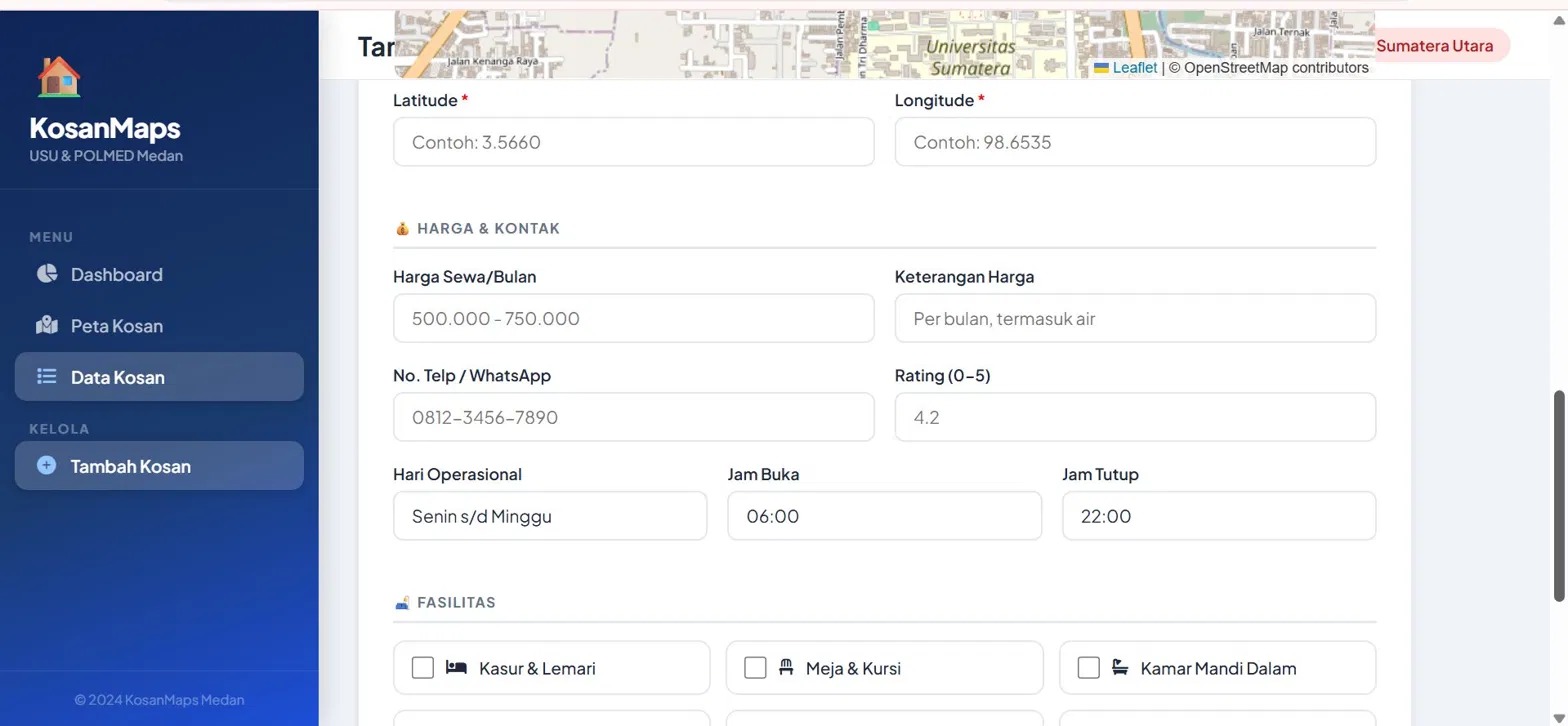 Screenshot 5 dari project pemetaan kos-kosan di di dekat kampus usu dan polmed