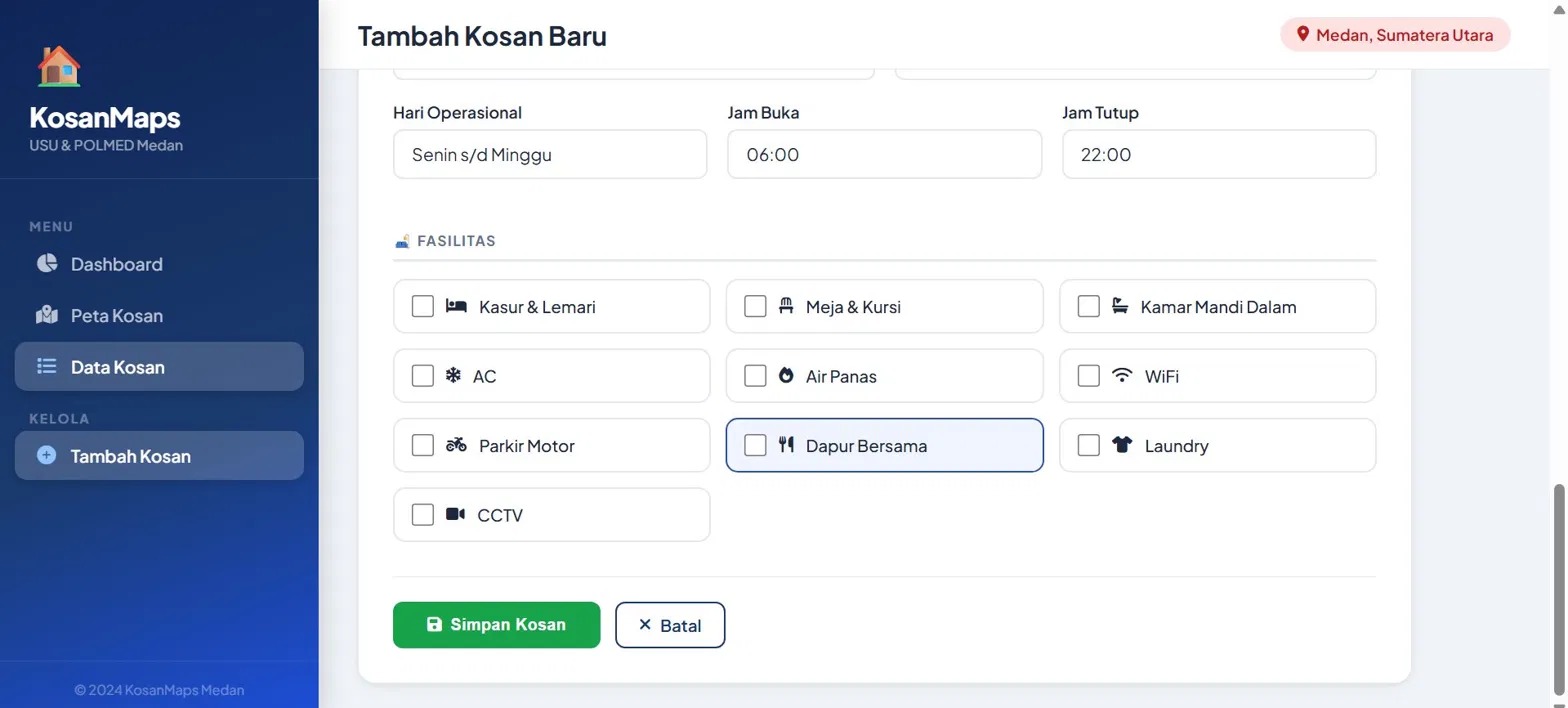 Screenshot 6 dari project pemetaan kos-kosan di di dekat kampus usu dan polmed