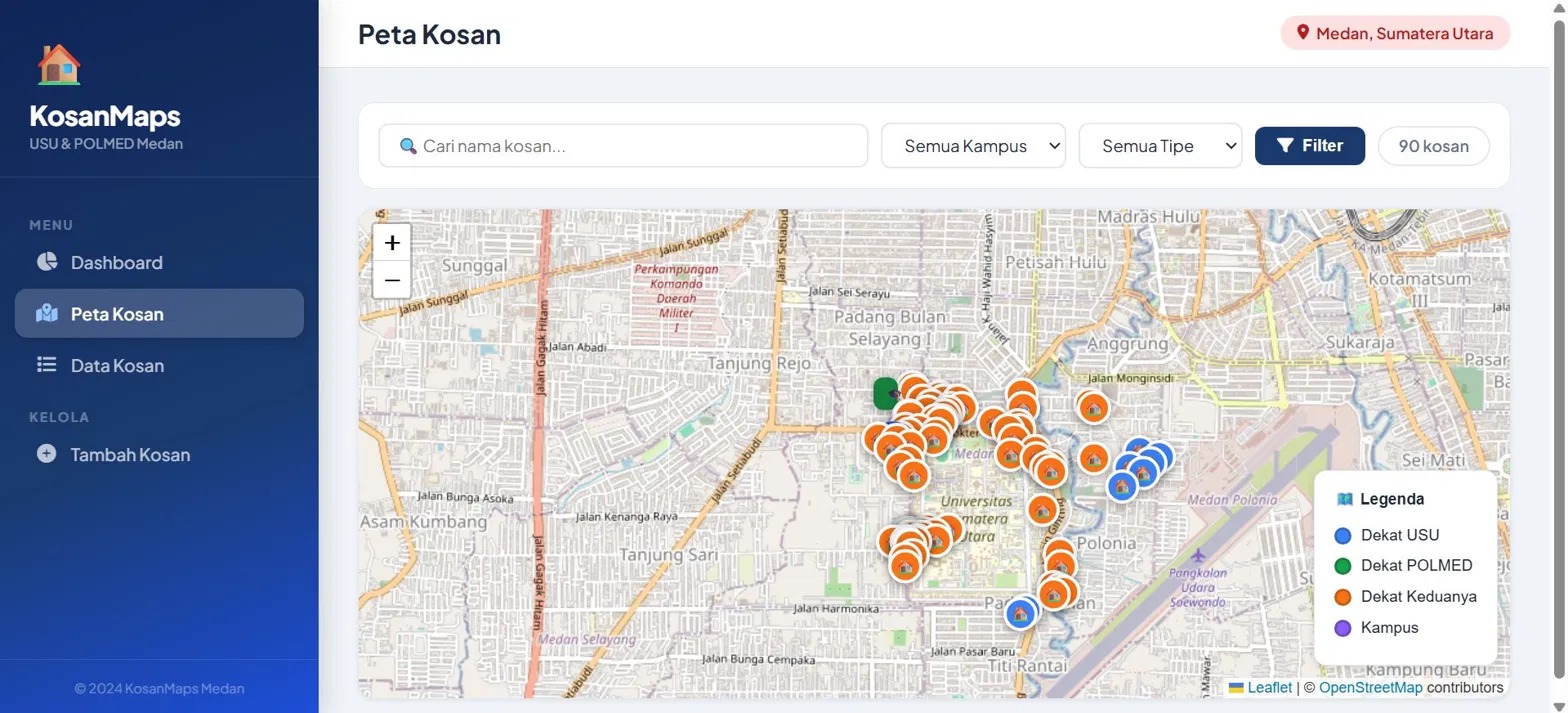Screenshot 7 dari project pemetaan kos-kosan di di dekat kampus usu dan polmed
