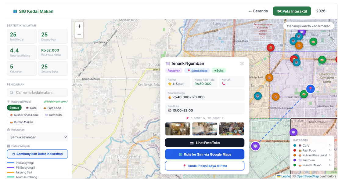 Screenshot 5 dari project SISTEM INFORMASI GEOGRAFIS PERSEBARAN KEDAI MAKAN DI KECAMATAN MEDAN SELAYANG