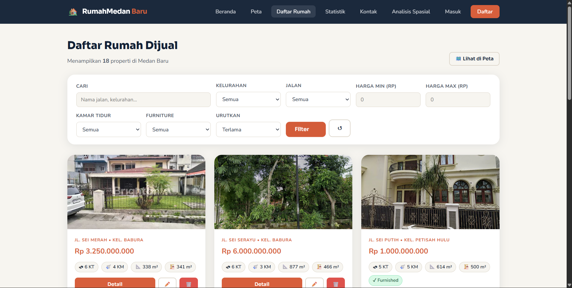 Screenshot 2 dari project Pemetaan Rumah Dijual Di Kota Medan