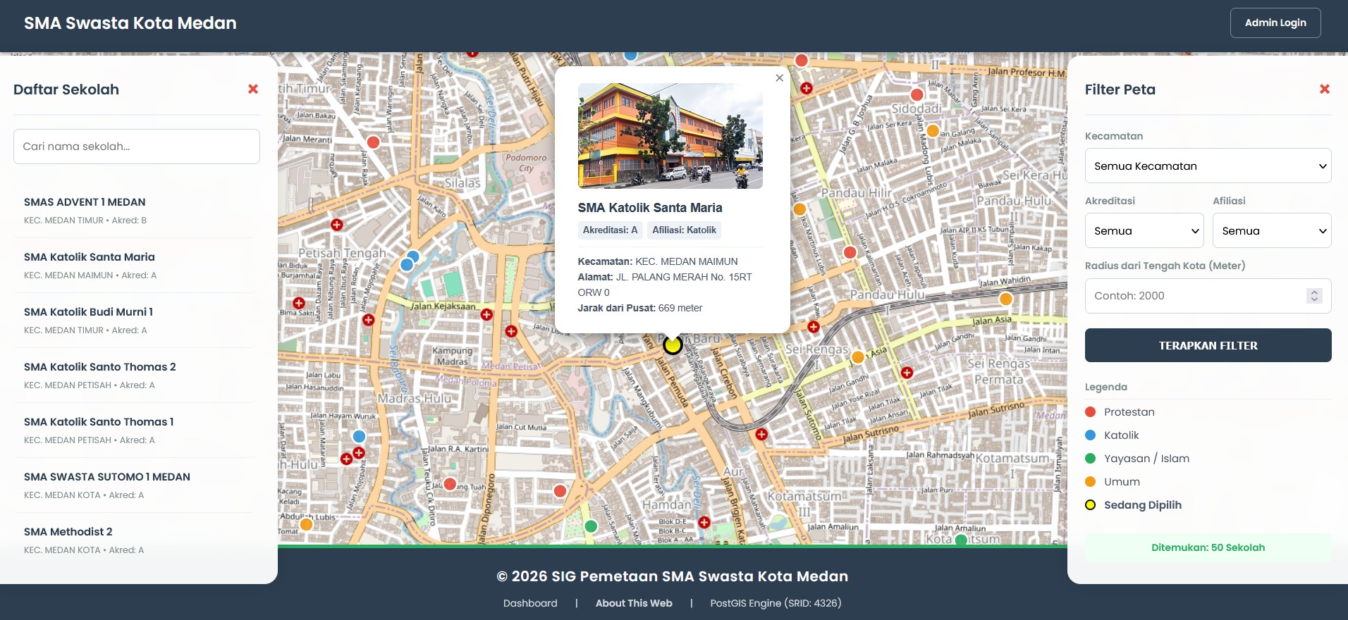Thumbnail Web-SIG Pemetaan SMA Swasta Kota Medan Berbasis PostGIS & Leaflet.js