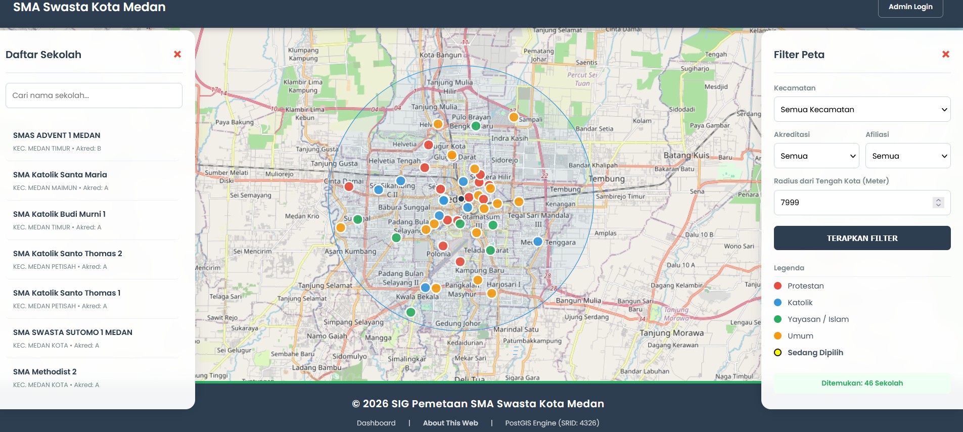 Screenshot 5 dari project Web-SIG Pemetaan SMA Swasta Kota Medan Berbasis PostGIS & Leaflet.js