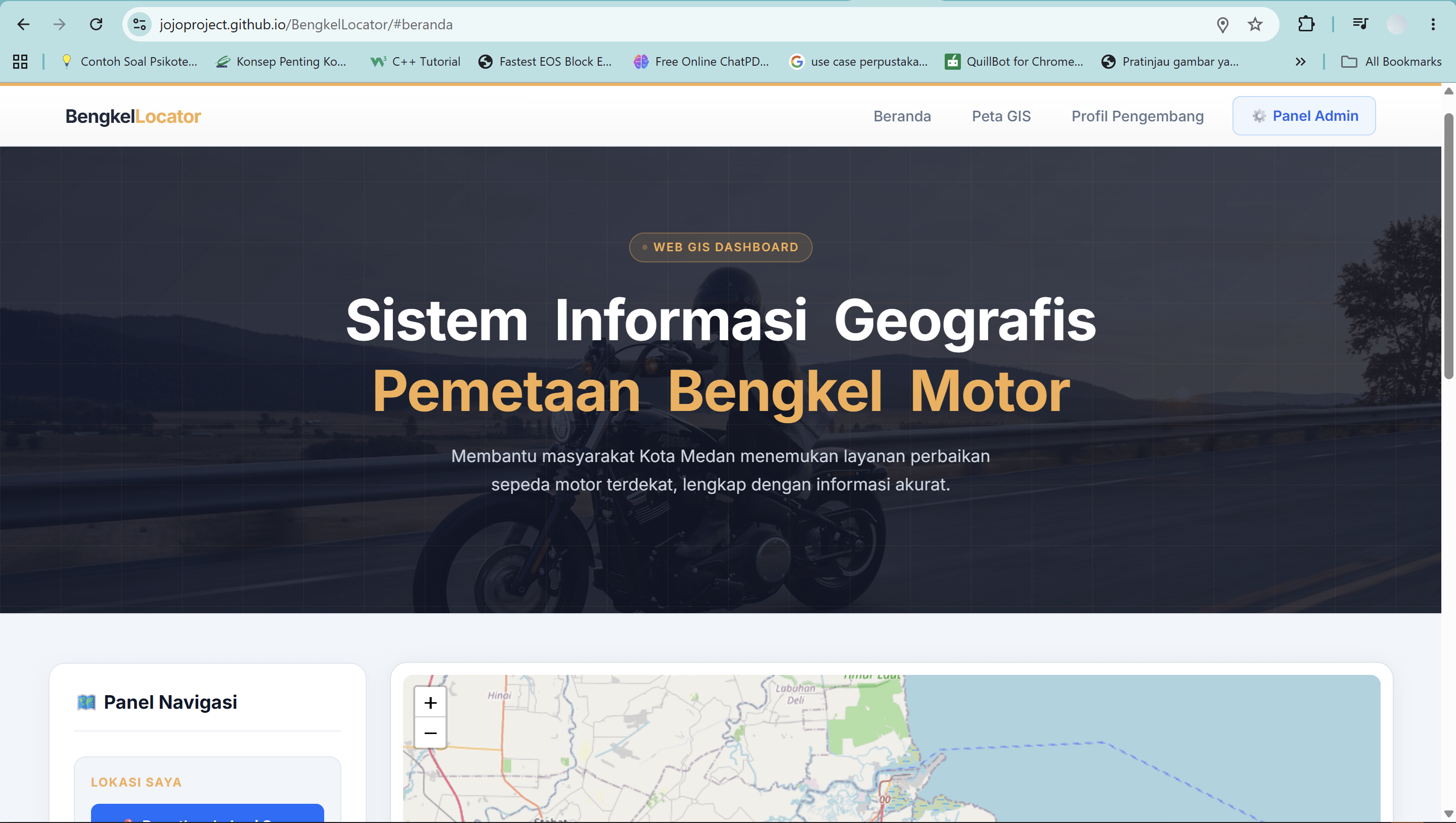 Screenshot 1 dari project BengkelLocator: Sistem Informasi Geografis Pemetaan Bengkel Motor Medan