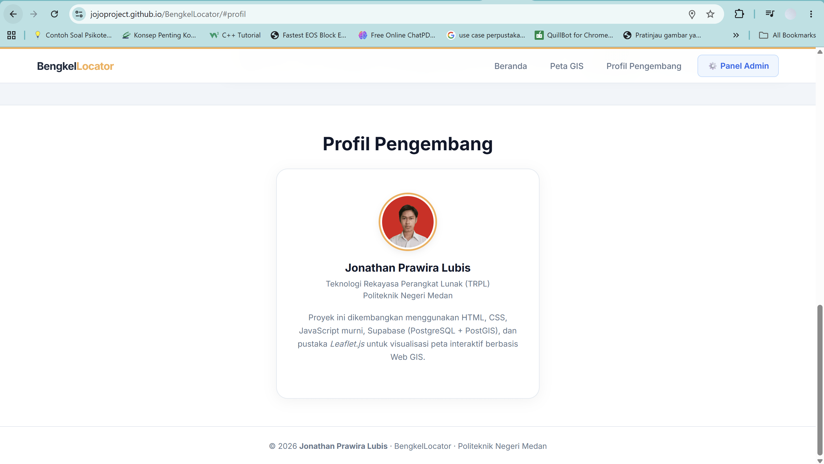 Screenshot 3 dari project BengkelLocator: Sistem Informasi Geografis Pemetaan Bengkel Motor Medan