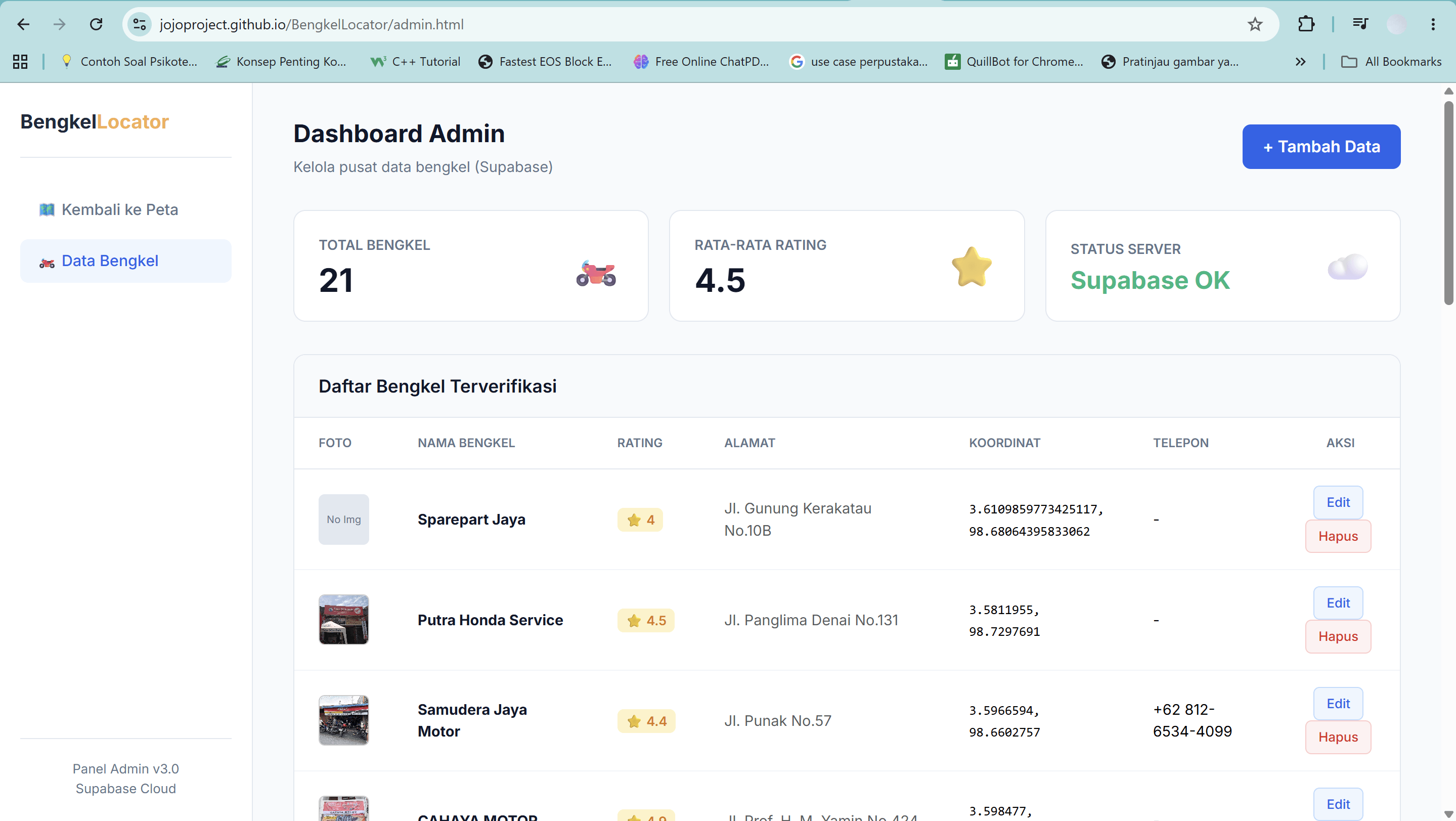 Screenshot 4 dari project BengkelLocator: Sistem Informasi Geografis Pemetaan Bengkel Motor Medan