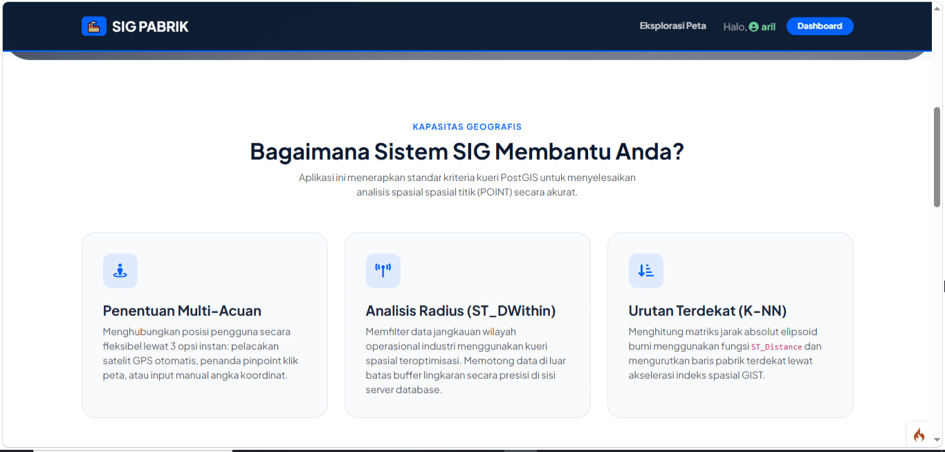 Screenshot 1 dari project Sistem Informasi Geografis Pabrik dan Kawasan Industri