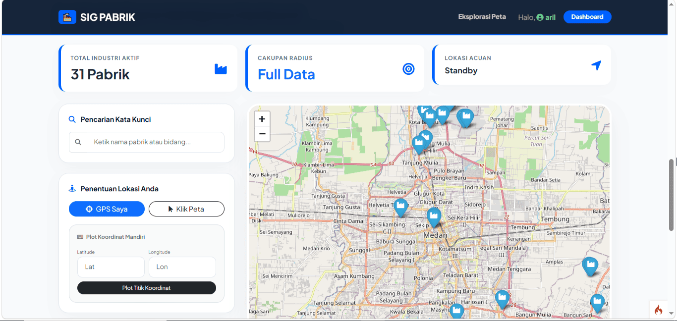 Screenshot 2 dari project Sistem Informasi Geografis Pabrik dan Kawasan Industri