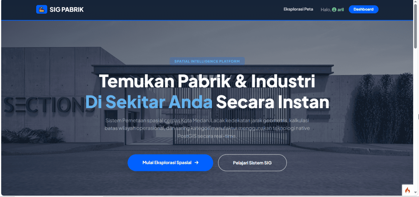 Screenshot 3 dari project Sistem Informasi Geografis Pabrik dan Kawasan Industri