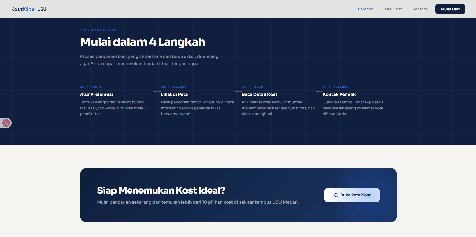Screenshot 3 dari project Pemetaan dan Pencarian Kost Mahasiswa di Sekitar Universitas Sumatera Utara Menggunakan Sistem Informasi Geografis Berbasis Web