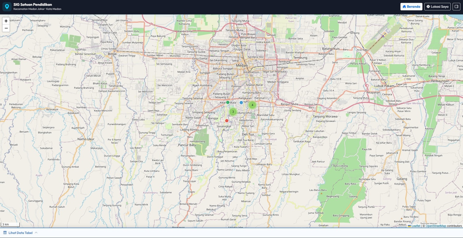 Screenshot 2 dari project Sistem Informasi Geografis (SIG) Persebaran Satuan Pendidikan Wilayah Medan Johor Berbasis Web