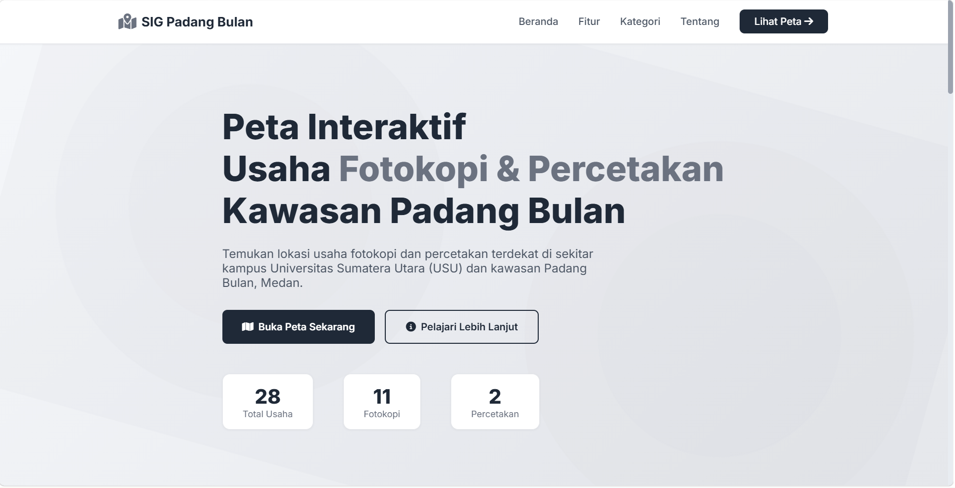 Screenshot 1 dari project SIG Pemetaan Usaha Fotokopi & Percetakan