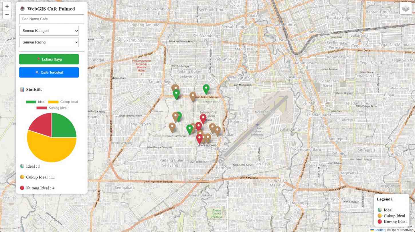 Screenshot 1 dari project WebGIS Pemetaan Lokasi Cafe di Sekitar Politeknik Negeri Medan