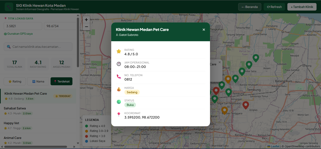 Screenshot 1 dari project Pemetaan Klinik Hewan Di Medan