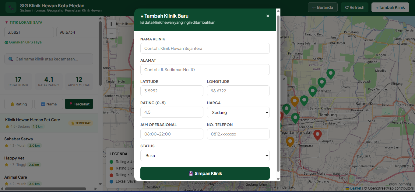 Screenshot 2 dari project Pemetaan Klinik Hewan Di Medan