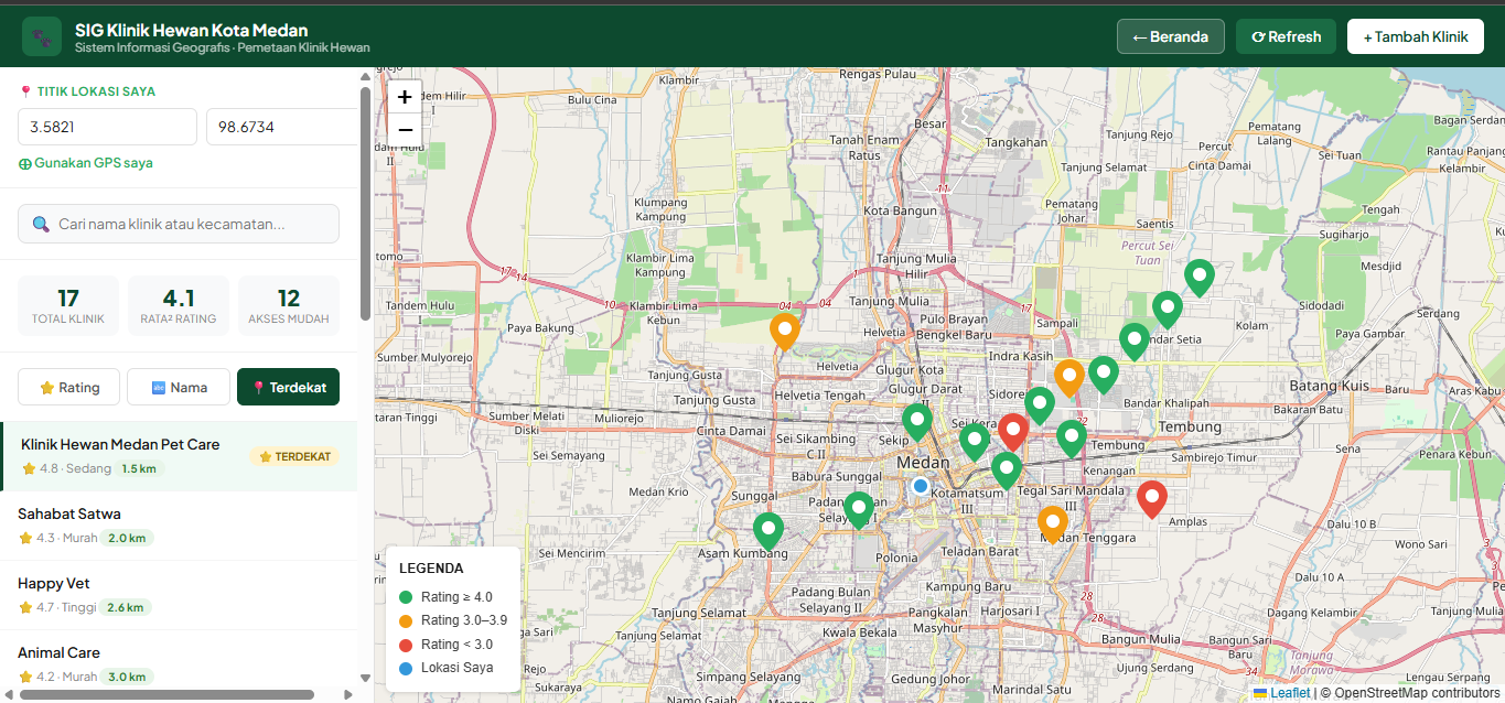 Screenshot 3 dari project Pemetaan Klinik Hewan Di Medan