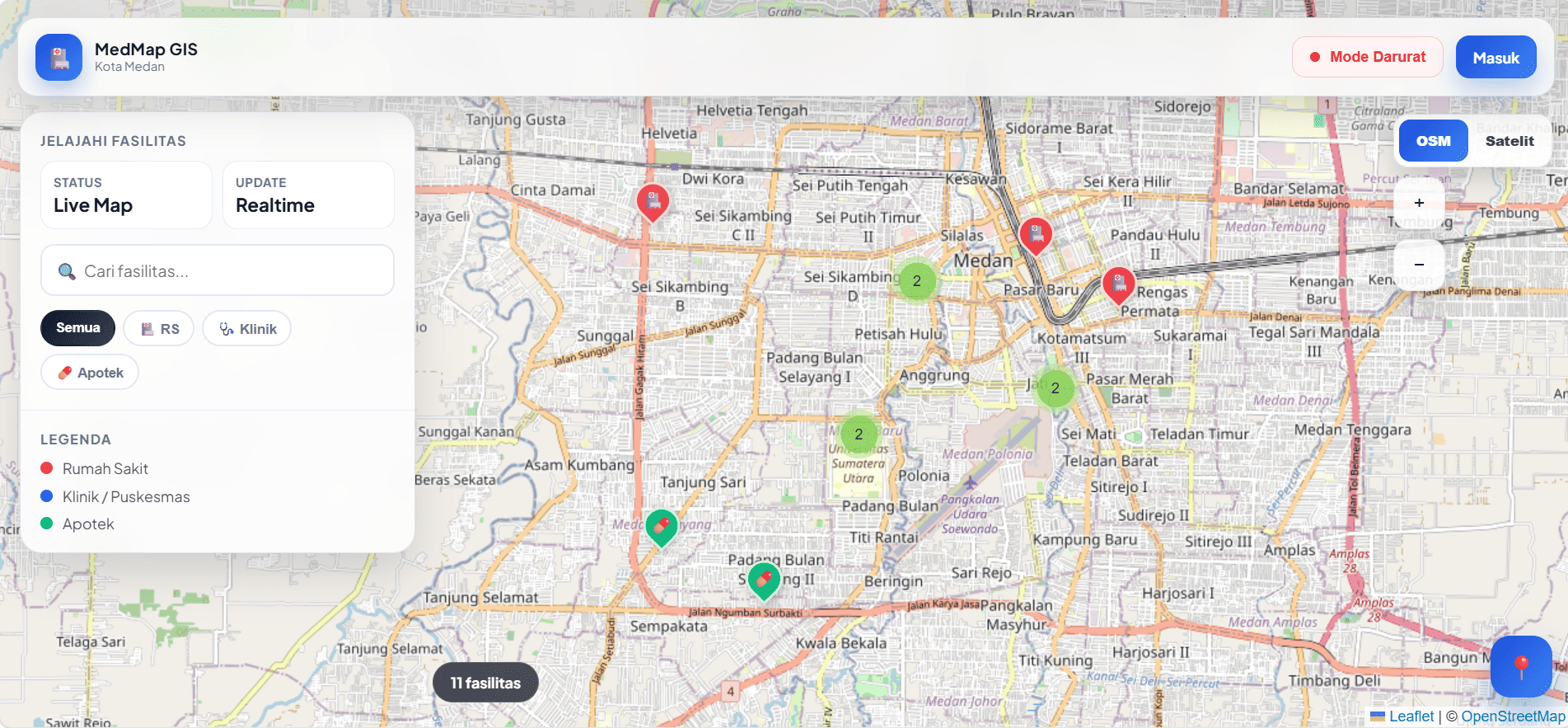 Screenshot 3 dari project MedMap GIS – Sistem Pemetaan Infrastruktur Kesehatan Berbasis Geographic Information System.
