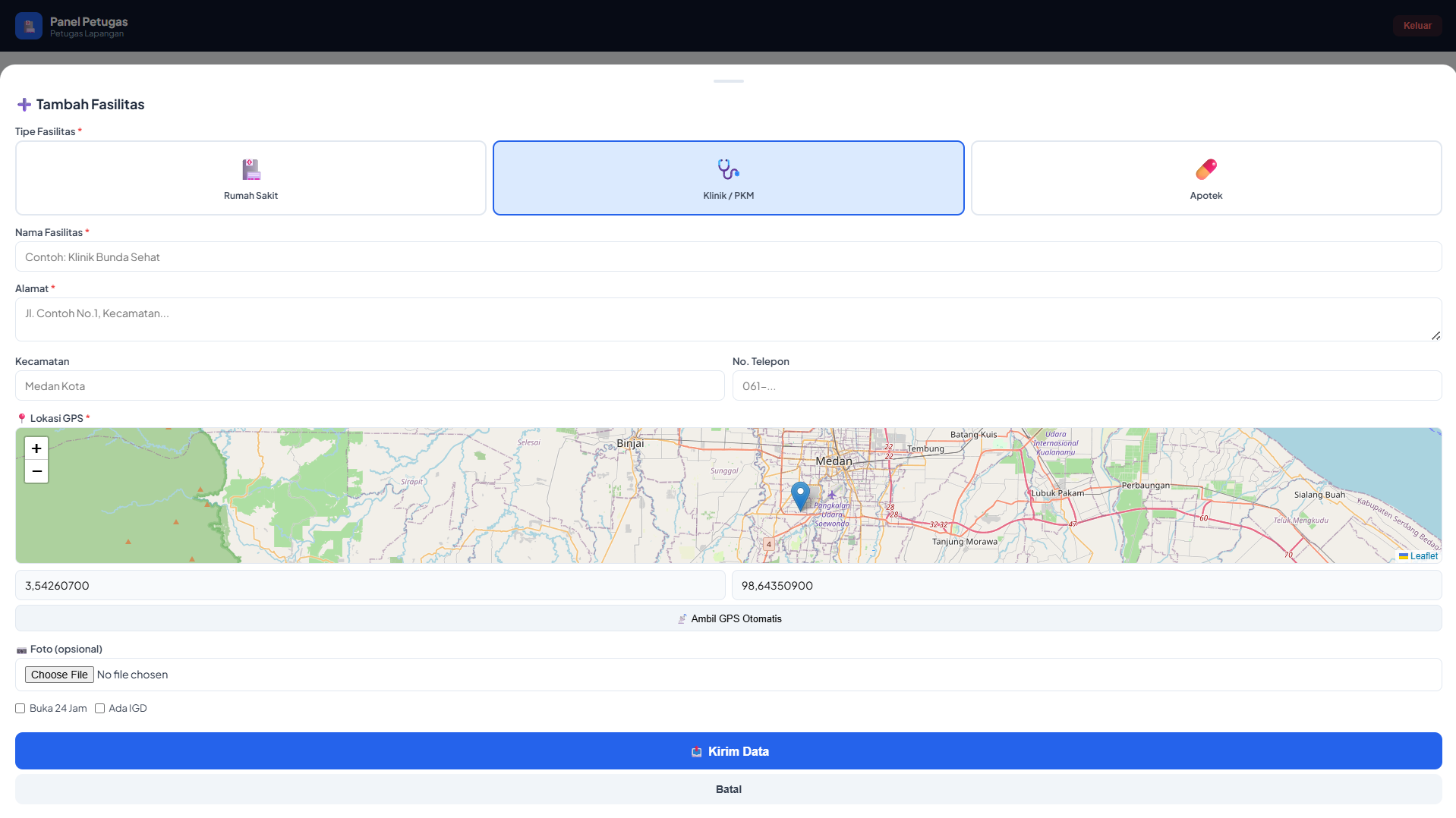 Screenshot 9 dari project MedMap GIS – Sistem Pemetaan Infrastruktur Kesehatan Berbasis Geographic Information System.