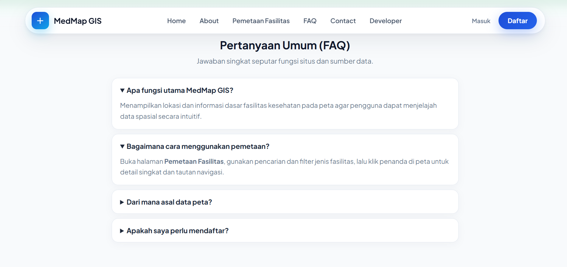Screenshot 11 dari project MedMap GIS – Sistem Pemetaan Infrastruktur Kesehatan Berbasis Geographic Information System.