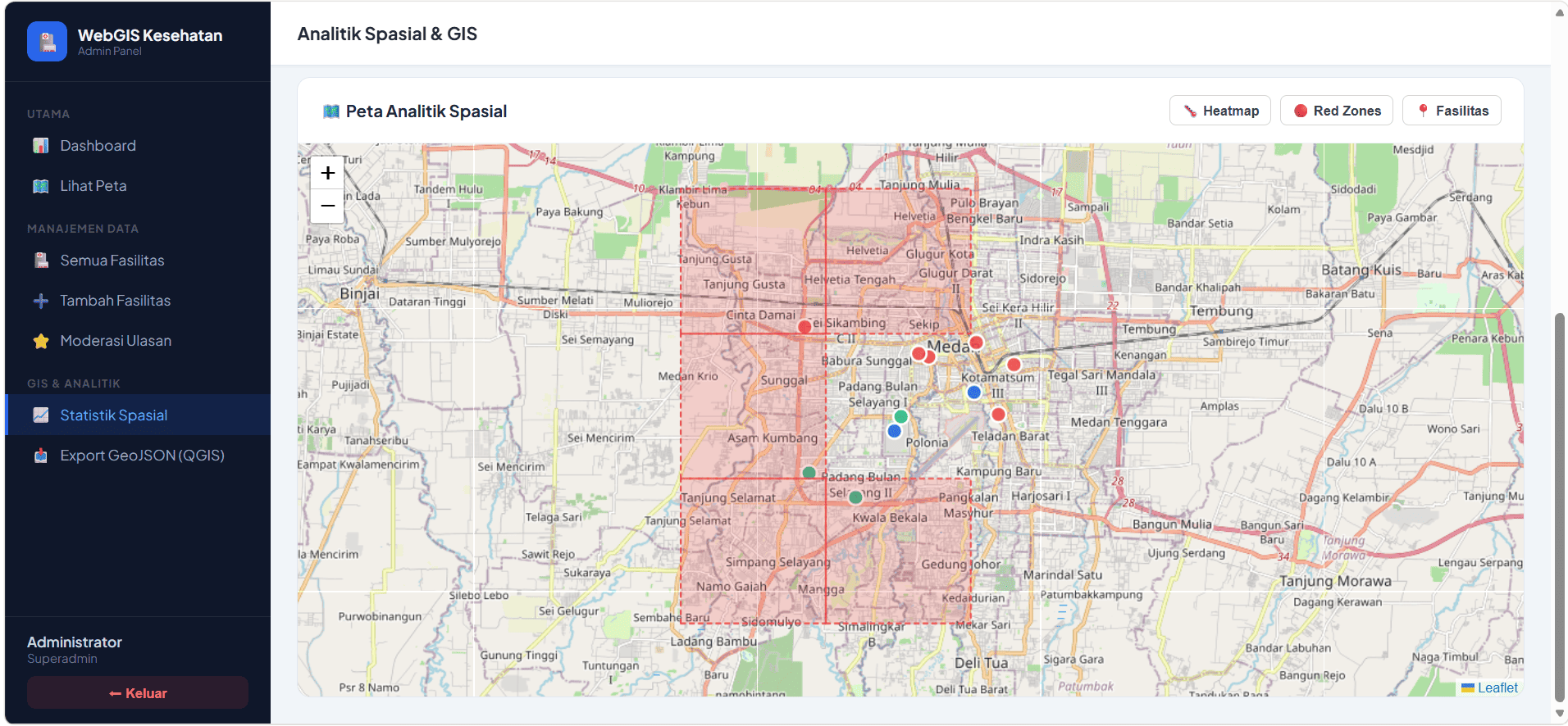 Screenshot 14 dari project MedMap GIS – Sistem Pemetaan Infrastruktur Kesehatan Berbasis Geographic Information System.