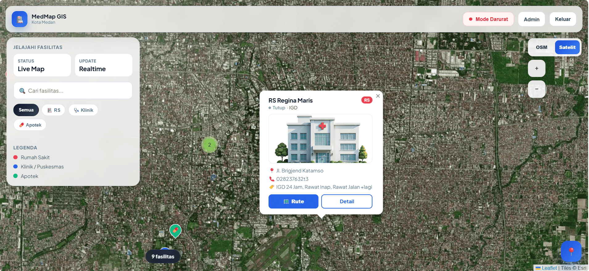 Screenshot 15 dari project MedMap GIS – Sistem Pemetaan Infrastruktur Kesehatan Berbasis Geographic Information System.