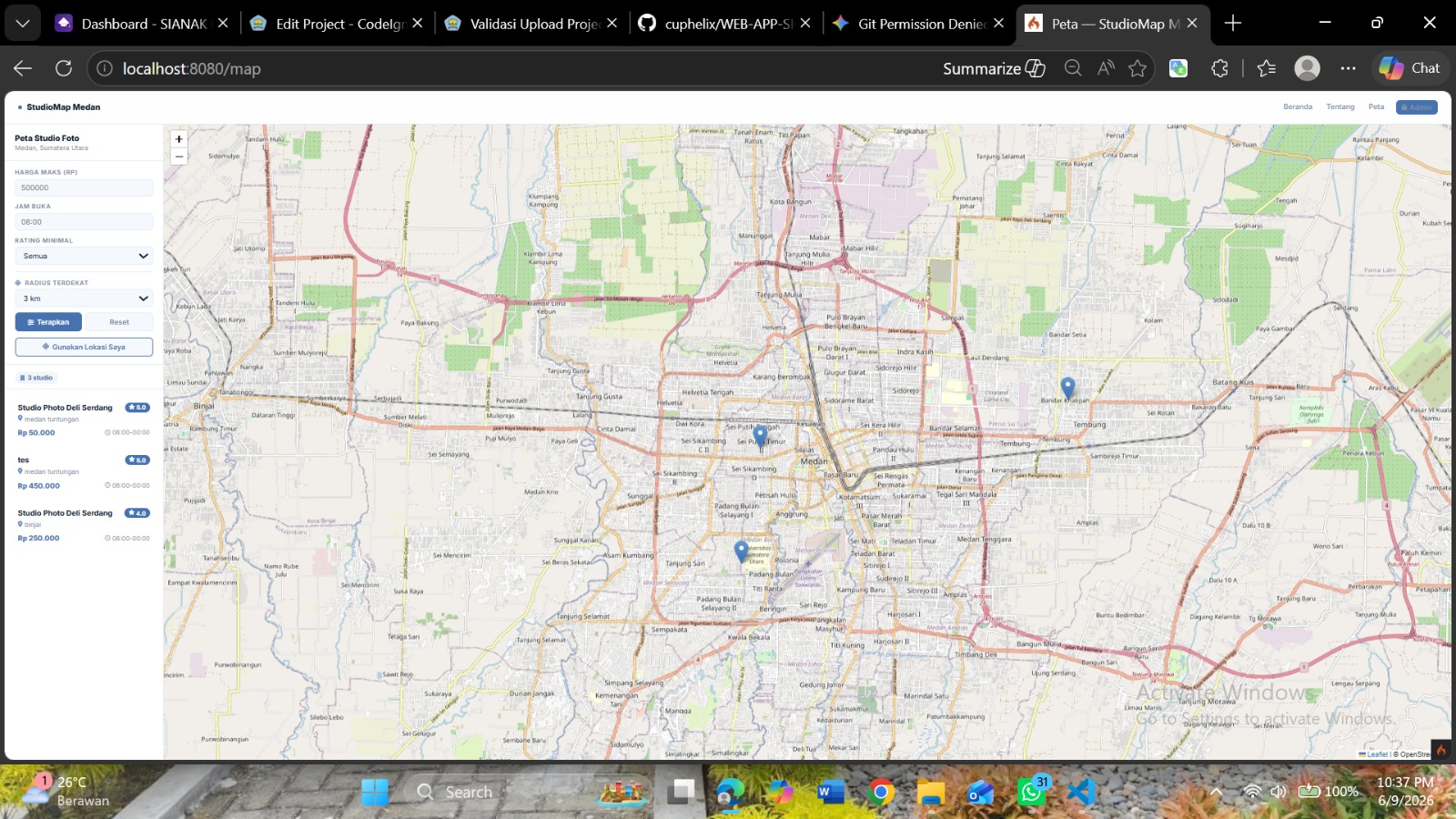 Screenshot 3 dari project WEBSITE SIG Studio Foto Kota Medan