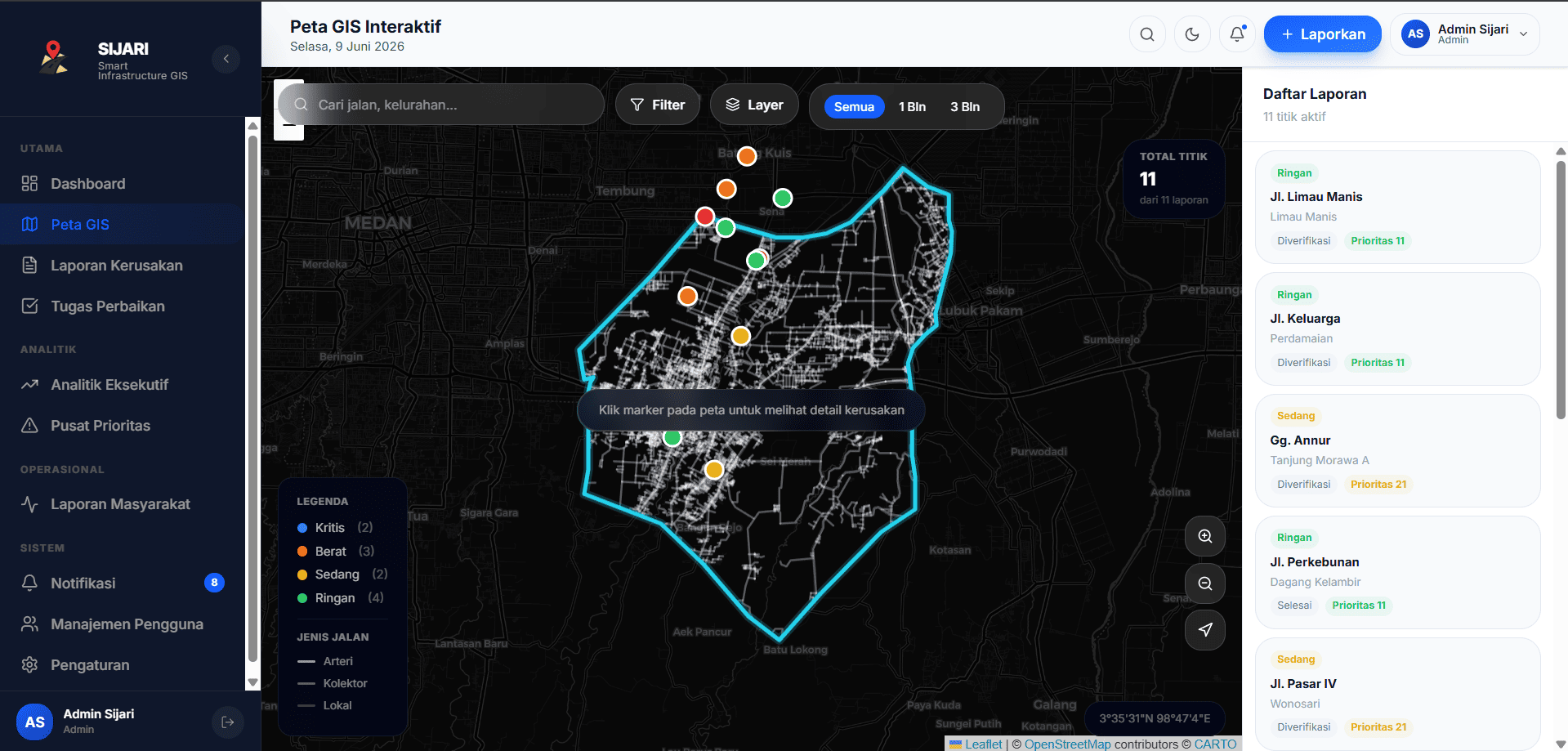 Screenshot 3 dari project Sistem Perbaikan Jalan Rusak Kecamatan Tanjung Morawa 