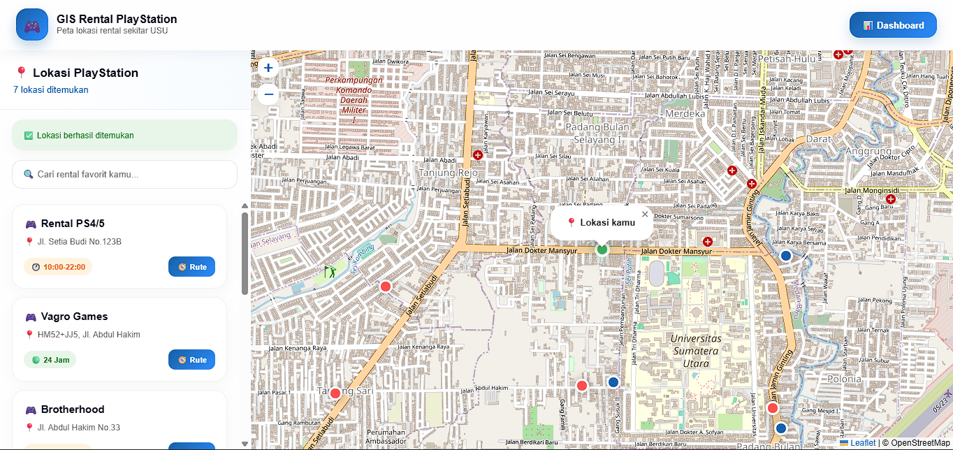 Screenshot 3 dari project Pemetaan Lokasi Rental PlayStation Berbasis GIS di Sekitar USU