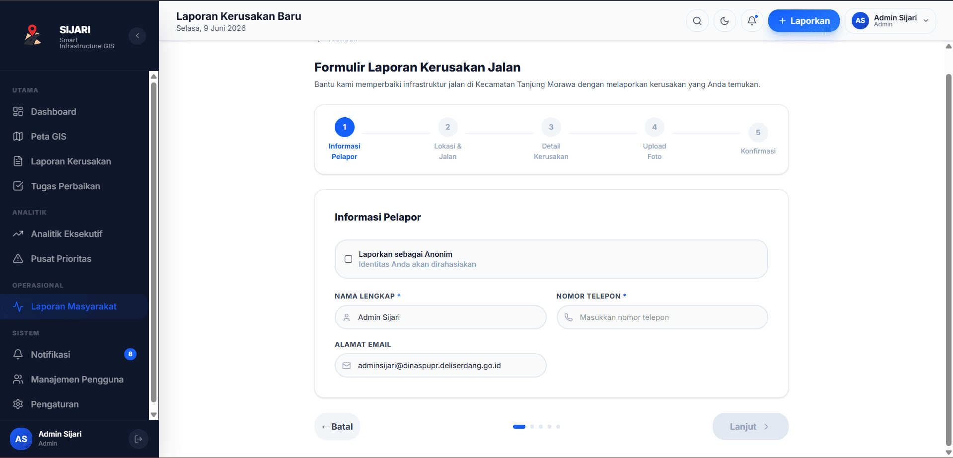Screenshot 6 dari project Sistem Perbaikan Jalan Rusak Kecamatan Tanjung Morawa 