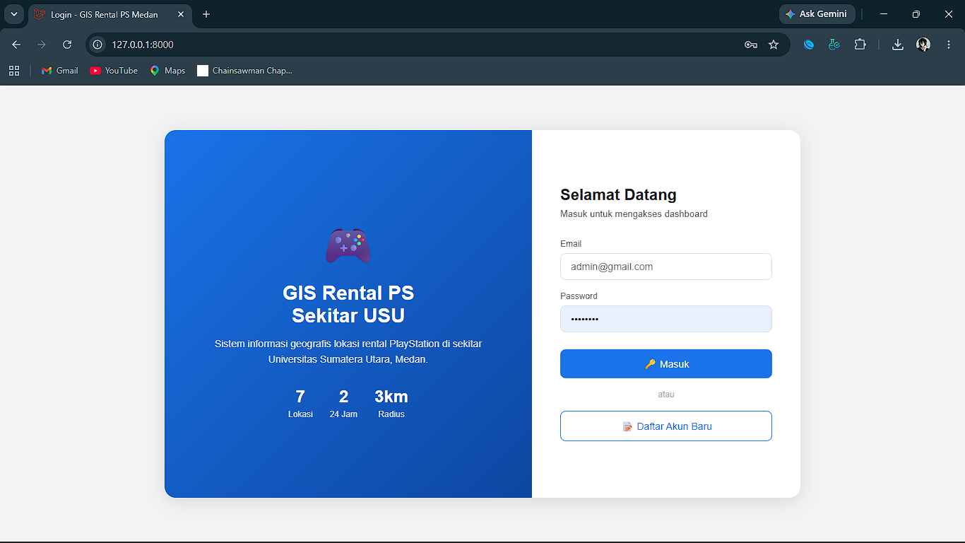 Screenshot 5 dari project Pemetaan Lokasi Rental PlayStation Berbasis GIS di Sekitar USU