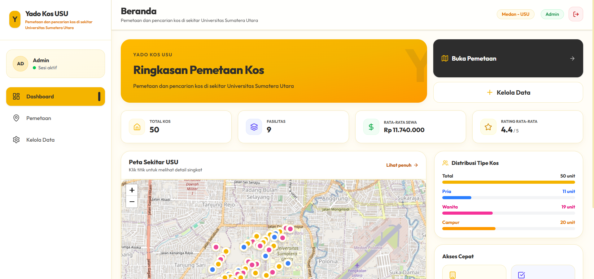 Screenshot 2 dari project SIG Pemetaan Kos Sekitar USU