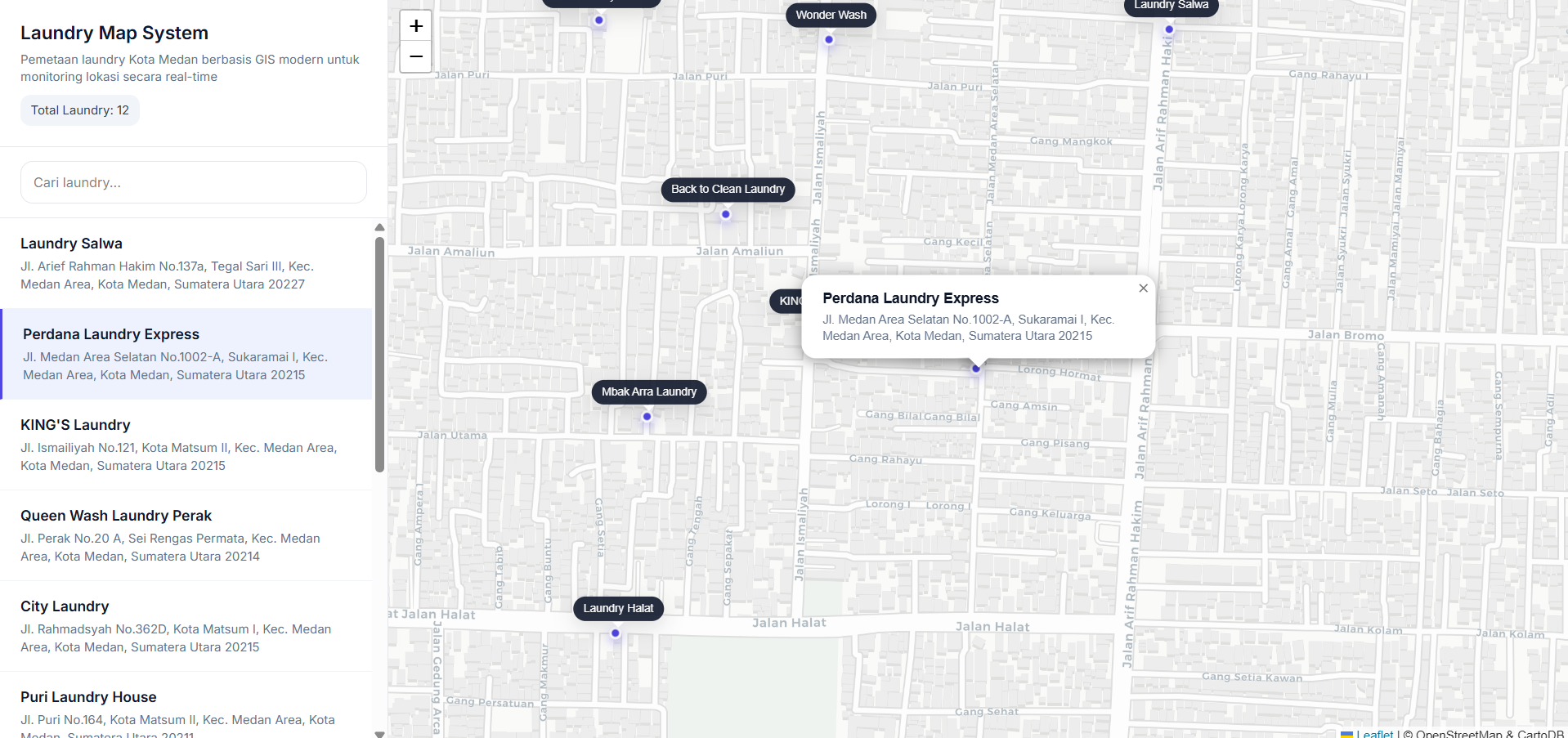 Screenshot 4 dari project SIG Pemetaan Laundry Kecamatan Medan Area