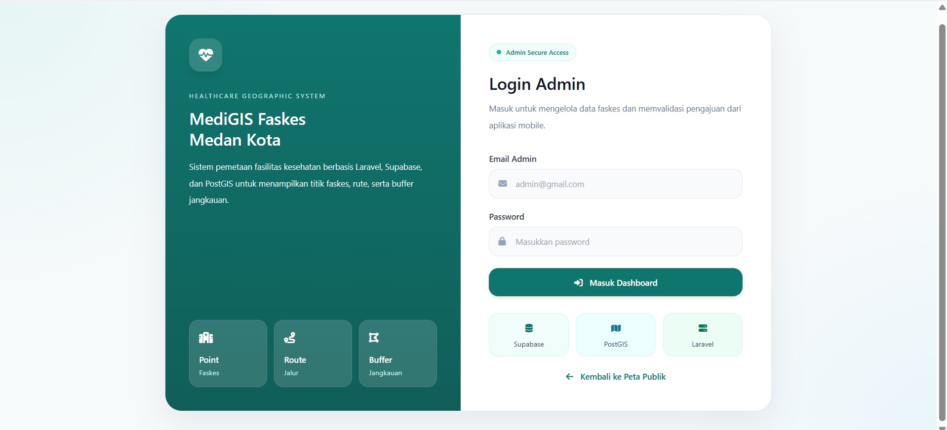 Screenshot 4 dari project MediGIS: WebGIS Pemetaan Fasilitas Kesehatan Kecamatan Medan Kota