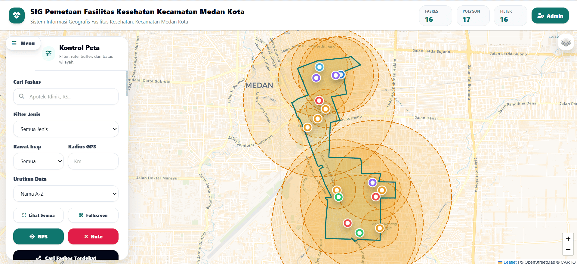 Screenshot 8 dari project MediGIS: WebGIS Pemetaan Fasilitas Kesehatan Kecamatan Medan Kota