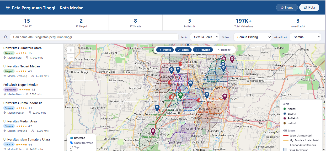 Screenshot 4 dari project Sistem Informasi Geografis Inventarisasi Sarana Pendidikan Tinggi di Wilayah Kota Medan