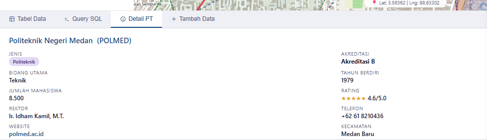 Screenshot 6 dari project Sistem Informasi Geografis Inventarisasi Sarana Pendidikan Tinggi di Wilayah Kota Medan