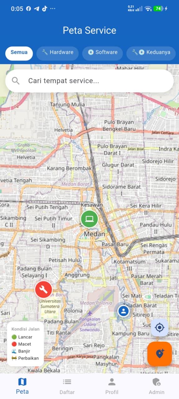Screenshot 1 dari project Service Locator: Aplikasi Pencari Tempat Servis Terdekat Berbasis Mobile
