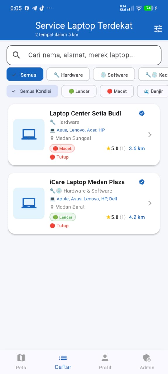Screenshot 2 dari project Service Locator: Aplikasi Pencari Tempat Servis Terdekat Berbasis Mobile