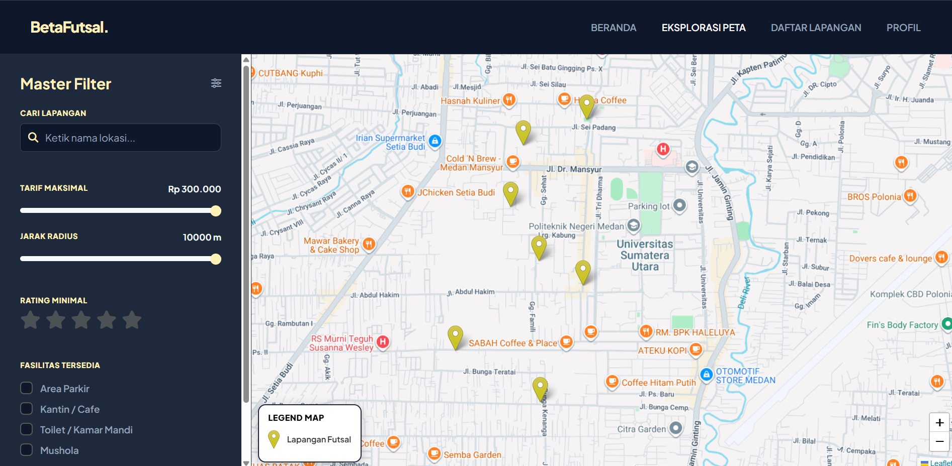 Screenshot 2 dari project Sistem Informasi Geografis Lapangan Futsal Dr.Mansyur Medan